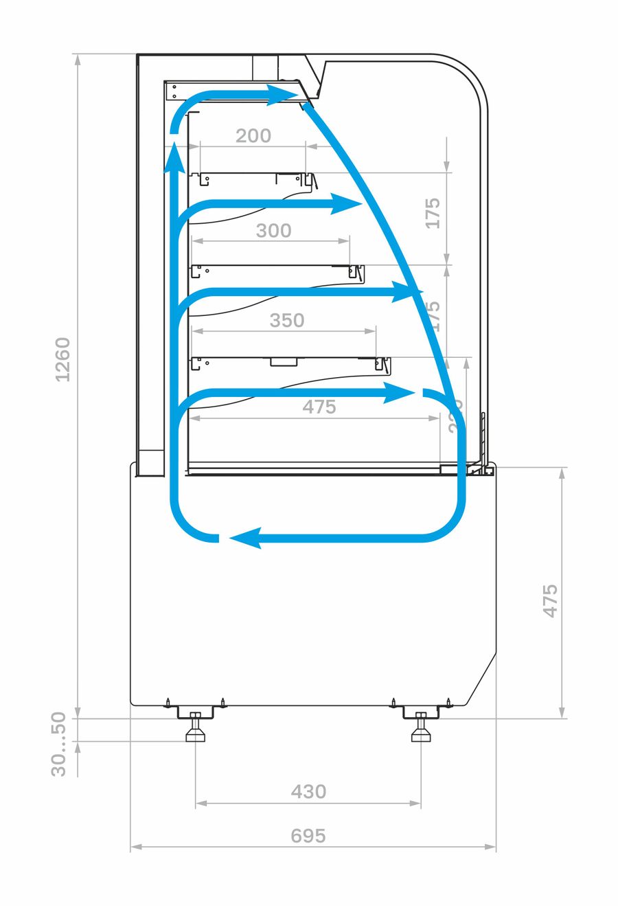 Витрина холодильная Полюс KR70 VM 0,6-2 STANDARD открытая, горка (9005)